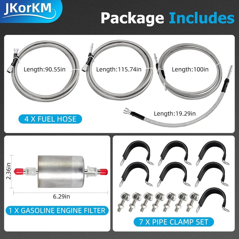 JkorkM Fuel Line 819-840 Compatible with 1999-2003 Chevy Silverado 1500 2500 HD 3500 GMC Sierra 1500 2500 HD 3500,819840 Flexible Stainless Steel Braided Fuel Hose Set OE#819-840 15043857 15765803 - Image 3
